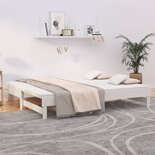Qnhdfrt Tagesbett Ausziehbar Weiß Massivholz Kiefer 202 5 x 180 x 33 5 cm Daybed mit Lattenrost Gästebett und Sofa für Wohnzimmer Schlafzimmer von Qnhdfrt