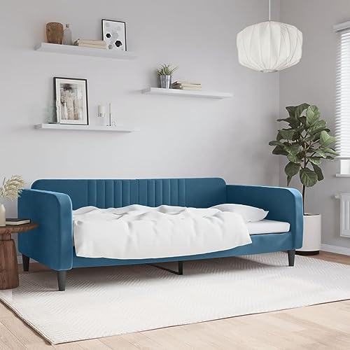 Qnhdfrt Tagesbett Blau 100x200 cm Modernes 2 in 1 Schlafsofa als Gästebett oder Daybed mit Samtbezug und Metall Massivholz Gestell für Wohnzimmer Schlafzimmer von Qnhdfrt