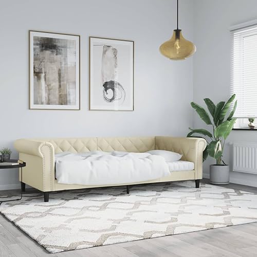 Qnhdfrt Tagesbett Creme 80x200 cm 2 in 1 Schlafsofa als Bett und Sofa Modernes Design mit Kunstleder Bezug Robustes Metall Massivholz Gestell für Wohnzimmer Schlafzimmer von Qnhdfrt
