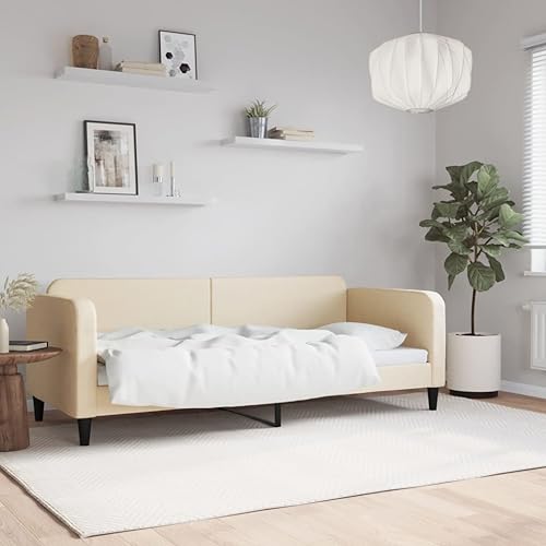 Qnhdfrt Tagesbett Creme 80x200 cm Stoff 2 in 1 Schlafsofa Bettgestell mit Metall Massivholz Gestell Modernes Design für Wohnzimmer Schlafzimmer Gästezimmer von Qnhdfrt