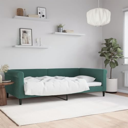 Qnhdfrt Tagesbett Dunkelgrün 100x200 cm Samt 2 in 1 Schlafsofa als Bett und Couch mit Metall Massivholz Gestell Modernes Design für Wohnzimmer Schlafzimmer von Qnhdfrt