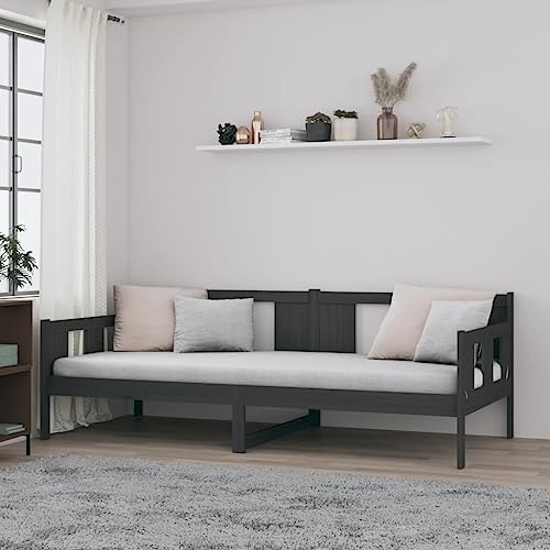 Qnhdfrt Tagesbett Grau aus Massivholz Kiefer 80x200 cm Multifunktionales Bettgestell als Sofa und Gästebett Rustikales Design mit Robuster Lattenkonstruktion für Wohnzimmer Schlafzimmer von Qnhdfrt