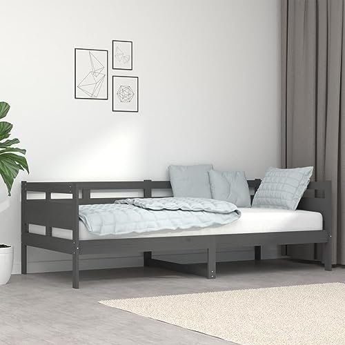 Qnhdfrt Tagesbett Grau aus Massivholz Kiefer 90x 200 cm Bettgestell mit Robuster Struktur als Gästebett und Sofa für Wohnzimmer Schlafzimmer von Qnhdfrt