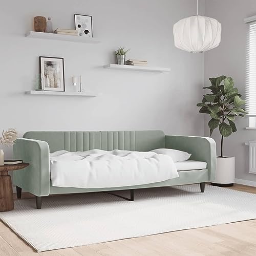 Qnhdfrt Tagesbett Hellgrau 90x200 cm 2 in 1 Schlafsofa als Gästebett oder Daybed mit Samtbezug Modernes Design für Wohnzimmer und Schlafzimmer von Qnhdfrt