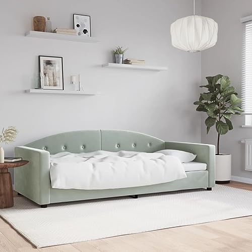 Qnhdfrt Tagesbett Hellgrau 90x200 cm Modernes 2 in 1 Schlafsofa aus Samt mit Metall Massivholz Gestell Bequemes Gästebett für Wohnzimmer und Schlafzimmer von Qnhdfrt