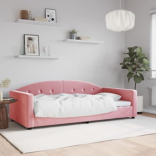 Qnhdfrt Tagesbett Rosa 100x200 cm Samt Modernes 2 in 1 Schlafsofa als Gästebett oder Daybed mit Metall und Massivholz Gestell Bequem und Robust für Wohnzimmer Schlafzimmer von Qnhdfrt