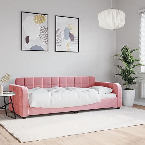 Qnhdfrt Tagesbett Rosa 80x200 cm Samt 2 in 1 Schlafsofa als Gästebett oder Single Bed mit Metall Massivholz Gestell Modernes Design für Wohnzimmer Schlafzimmer von Qnhdfrt