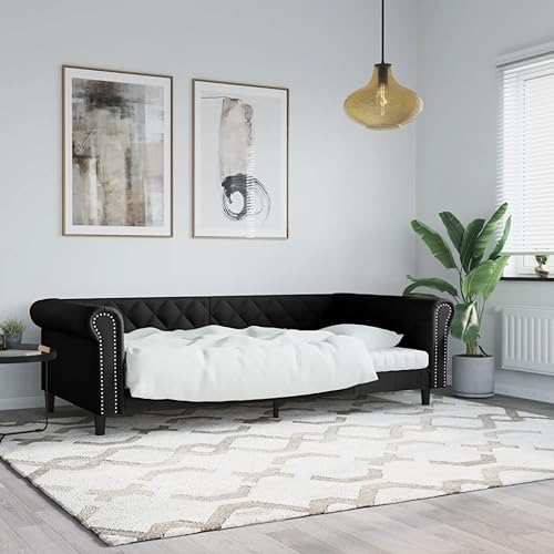 Qnhdfrt Tagesbett Schwarz 100x200 cm 2 in 1 Schlafsofa als Bett und Couch Modernes Design mit Kunstleder Bezug Robustes Metall Massivholz Gestell für Wohnzimmer Schlafzimmer von Qnhdfrt