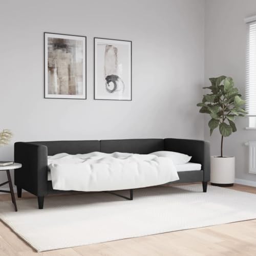 Qnhdfrt Tagesbett Schwarz 80x200 cm 2 in 1 Schlafsofa als Bett und Couch Modernes Design mit Stoffbezug und Metall Massivholz Gestell für Wohnzimmer Schlafzimmer von Qnhdfrt