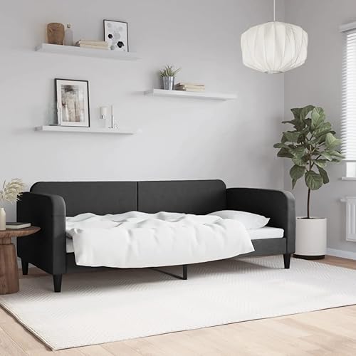 Qnhdfrt Tagesbett Schwarz 90x200 cm 2 in 1 Schlafsofa als Bett und Couch mit Metall und Massivholz Gestell Modernes Design für Wohnzimmer Schlafzimmer Gästezimmer von Qnhdfrt