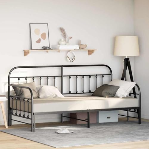 Qnhdfrt Tagesbett Schwarz Ausziehbares Metallbett 100x200 cm Modernes Design Verstellbar als Sofa oder Gästebett Robustes Stahlgestell für Schlafzimmer von Qnhdfrt