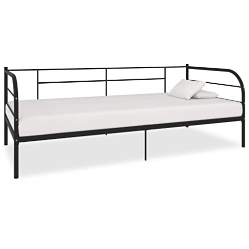 Qnhdfrt Tagesbett Schwarz Metall 90x200 cm Multifunktionales Sofabett als Gästebett oder Heimbett mit Stabiler Konstruktion aus Metall und Sperrholz von Qnhdfrt