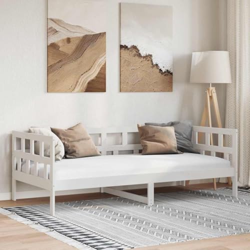 Qnhdfrt Tagesbett Weiß Massivholz Kiefer 90x190 cm Multifunktionales Schlafsofa als Gästebett oder Daybed mit Rustikalem Charme für Wohnzimmer Schlafzimmer und Gästezimmer von Qnhdfrt