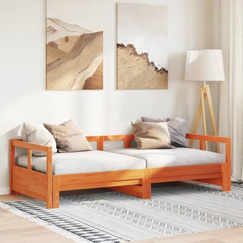 Qnhdfrt Tagesbett aus Massivholz Kiefer 2 in 1 Ausziehbares Gästebett mit Lattenrost 90x200 cm Wachsbraun Sofa zu Bett für Wohnzimmer Schlafzimmer von Qnhdfrt