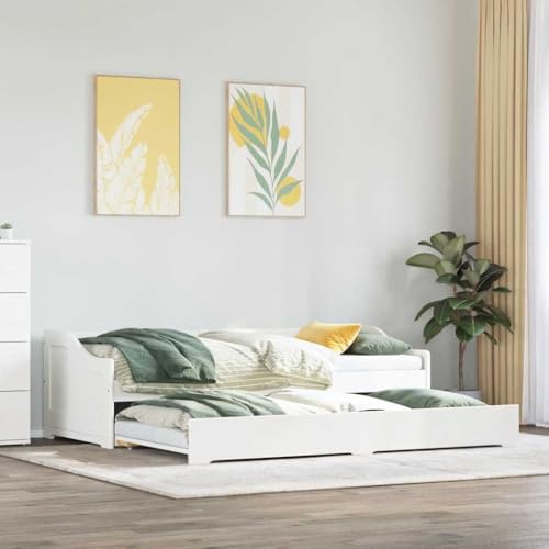 Qnhdfrt Tagesbett iRun Weiß Massivholz Kiefer Ausziehbar mit Lattenrost 90x200 cm Stauraum Daybed Gästebett für Schlafzimmer Wohnbereich von Qnhdfrt