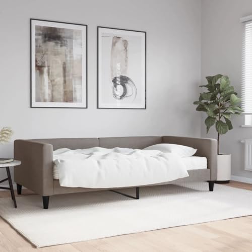 Qnhdfrt Tagesbett mit Matratze 100x200 cm 2 in 1 Schlafsofa als Gästebett oder Daybed aus Stoff Taupe mit Holz Metall Rahmen für Wohnzimmer Schlafzimmer von Qnhdfrt