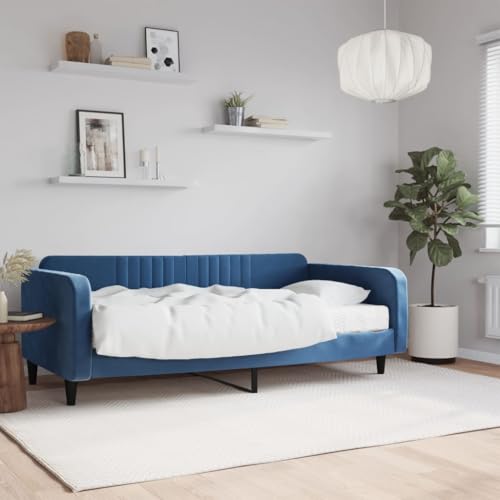 Qnhdfrt Tagesbett mit Matratze 100x200 cm Blau Samt 2 in 1 Schlafsofa als Bett und Sofa Modernes Design mit Stabilen Holz Metall Rahmen für Wohnzimmer Schlafzimmer und Gästezimmer Qnhdfrt Tagesbett mit Matratze 100x200 cm Blau Samt 2 in 1 Schlafsofa als Bett und Sofa Modernes Design mit Stabilen Holz Metall Rahmen für Wohnzimmer Schlafzimmer und Gästezimmer von Qnhdfrt