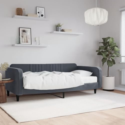 Qnhdfrt Tagesbett mit Matratze 100x200 cm Dunkelgrau Samt 2 in 1 Schlafsofa als Bett und Sofa für Gästezimmer Wohnzimmer Schlafzimmer von Qnhdfrt