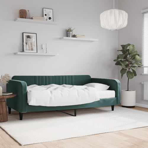 Qnhdfrt Tagesbett mit Matratze 100x200 cm Dunkelgrün 2 in 1 Schlafsofa aus Samt und Massivholz Komfortables Gästebett für Wohnzimmer und Schlafzimmer von Qnhdfrt