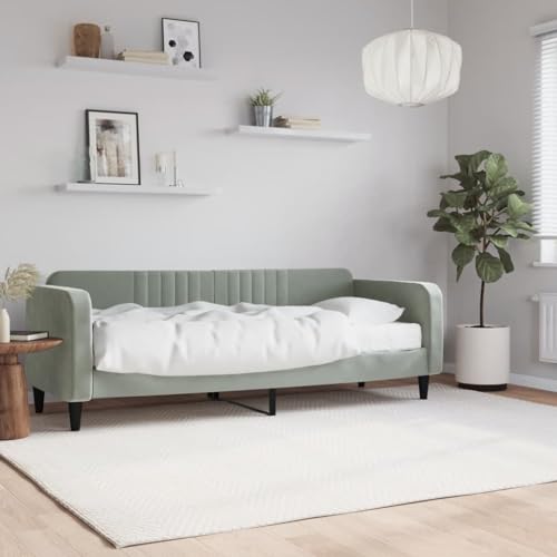Qnhdfrt Tagesbett mit Matratze 80x200 cm Hellgrau Samt 2 in 1 Schlafsofa als Bett und Sofa mit Schaumstoffmatratze für Wohnzimmer Schlafzimmer Gästezimmer Qnhdfrt Tagesbett mit Matratze 80x200 cm Hellgrau Samt 2 in 1 Schlafsofa als Bett und Sofa mit Schaumstoffmatratze für Wohnzimmer Schlafzimmer Gästezimmer von Qnhdfrt