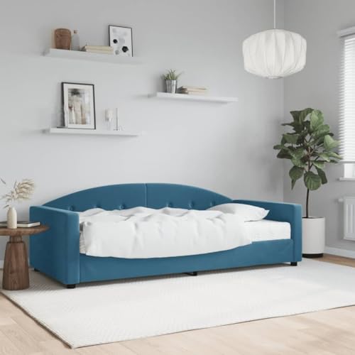 Qnhdfrt Tagesbett mit Matratze 90x200 cm Blau Samt 2 in 1 Schlafsofa als Bett und Sofa für Gäste Modernes Design mit Stabilen Holz Metall Rahmen von Qnhdfrt