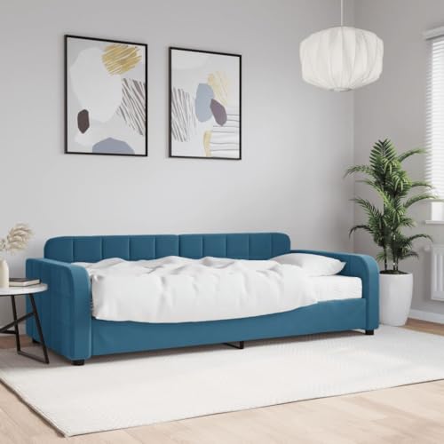 Qnhdfrt Tagesbett mit Matratze 90x200 cm Blau Samt 2 in 1 Schlafsofa als Gästebett oder Daybed mit Schaumstoffmatratze für Wohnzimmer und Schlafzimmer Qnhdfrt Tagesbett mit Matratze 90x200 cm Blau Samt 2 in 1 Schlafsofa als Gästebett oder Daybed mit Schaumstoffmatratze für Wohnzimmer und Schlafzimmer von Qnhdfrt