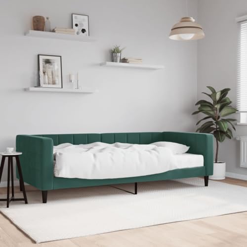 Qnhdfrt Tagesbett mit Matratze 90x200 cm Dunkelgrün Samt Modernes 2 in 1 Schlafsofa als Gästebett und Couch mit Stabiler Holz Metall Konstruktion für Wohnzimmer und Schlafzimmer von Qnhdfrt