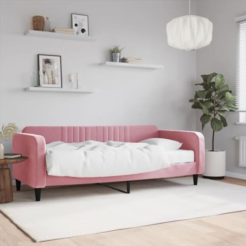 Qnhdfrt Tagesbett mit Matratze 90x200 cm Rosa Samt 2 in 1 Schlafsofa als Gästebett oder Daybed mit Schaumstoffmatratze für Wohnzimmer und Schlafzimmer von Qnhdfrt