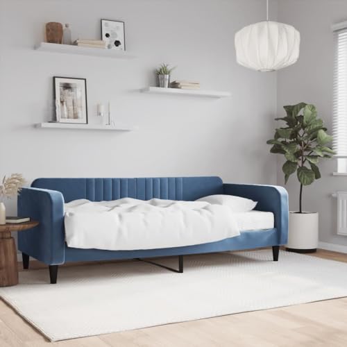 Qnhdfrt Tagesbett mit Matratze 90x200 cm Samt Blau 2 in 1 Schlafsofa als Gästebett und Sofa mit Holz Metall Rahmen für Wohnzimmer Schlafzimmer von Qnhdfrt