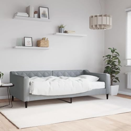 Qnhdfrt Tagesbett mit Matratze Hellgrau 90x190 cm 2 in 1 Schlafsofa als Bett und Sofa Modernes Design mit Stabilem Holz Metall Rahmen für Wohnzimmer Schlafzimmer Gästezimmer von Qnhdfrt
