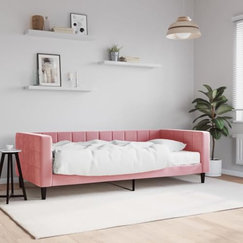 Qnhdfrt Tagesbett mit Matratze Rosa 90x200 cm Modernes 2 in 1 Schlafsofa aus Samt und Massivholz als Gästebett oder Daybed für Wohnzimmer und Schlafzimmer von Qnhdfrt