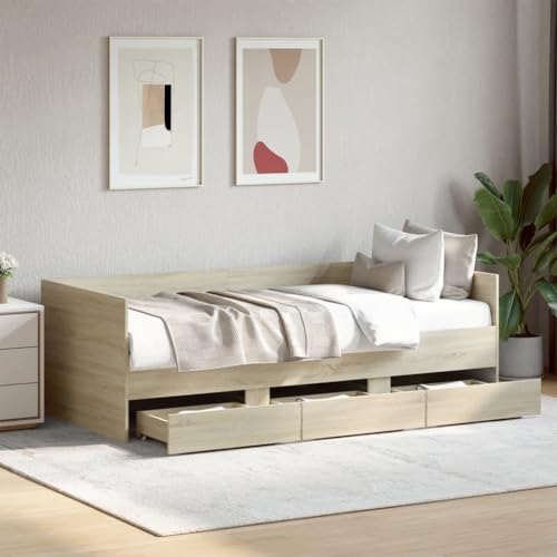 Qnhdfrt Tagesbett mit Schubladen 2 in 1 als Sofa und Bett Sonoma Eiche 100x200 cm Holzwerkstoff Stauraum für Wohnzimmer Schlafzimmer Gästebett von Qnhdfrt
