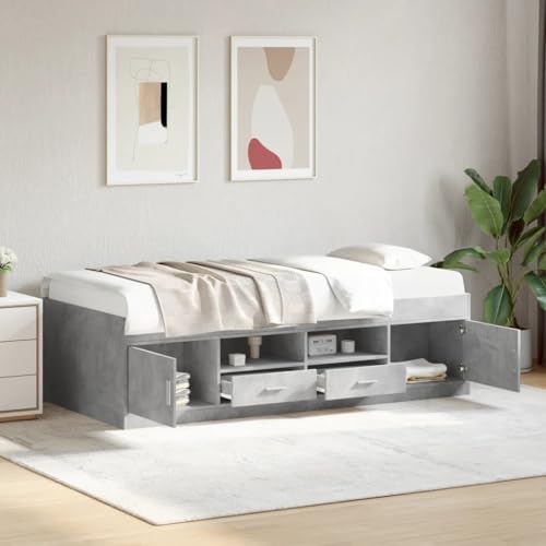 Qnhdfrt Tagesbett mit Schubladen Betongrau 90x200 cm Multifunktionales Daybed als Sofa oder Bett Robustes Holzwerkstoff Gestell mit Stauraum für Wohnzimmer und Schlafzimmer von Qnhdfrt