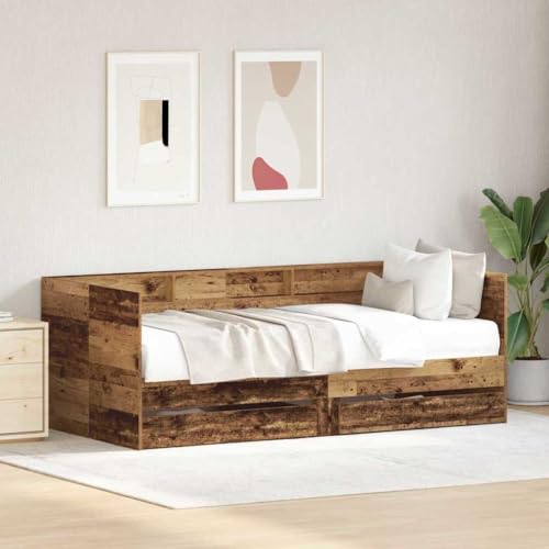 Qnhdfrt Tagesbett mit Schubladen aus recyceltem Holzwerkstoff 90 x 200 cm Modernes Design mit verwittertem Finish Robust & Platzsparend für Schlafzimmer Wohnzimmer oder Gästezimmer Qnhdfrt Tagesbett mit Schubladen aus recyceltem Holzwerkstoff 90 x 200 cm Modernes Design mit verwittertem Finish Robust & Platzsparend für Schlafzimmer Wohnzimmer oder Gästezimmer von Qnhdfrt