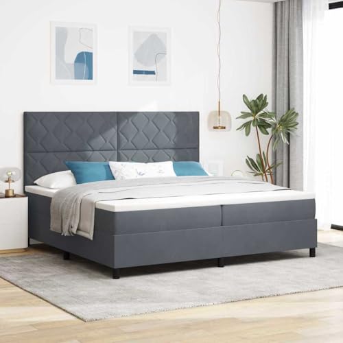 Qnhdfrt Taschenfederkern Matratze Grau 200x200 cm Samtbezug Diamond Blocks Design Mittelharte Federkernmatratze mit Topper und Kopfteil für erholsamen Schlaf im Schlafzimmer von Qnhdfrt