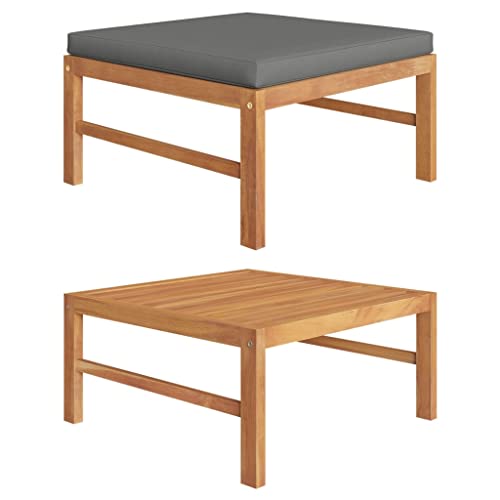 Qnhdfrt Teakholz Fußhocker mit Dunkelgrauem Polster – Elegantes Outdoor-Möbel für Garten, Terrasse und Balkon von Qnhdfrt
