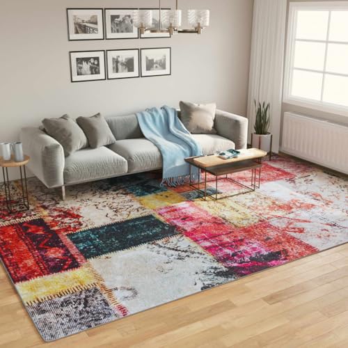 Qnhdfrt Teppich Wohnzimmer 400x300 cm Weicher Samt Mehrfarbig rutschfeste Unterseite Geräuschdämmend Modernes Design für Wohnzimmer, Schlafzimmer und Flur von Qnhdfrt