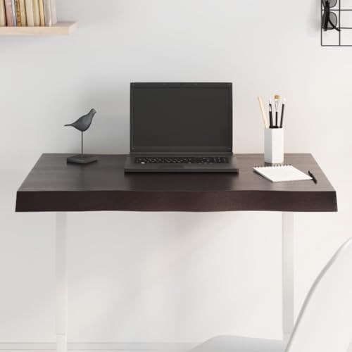 Qnhdfrt Tischplatte aus massiver Eiche 80 x 40 cm Dunkelbraun mit Naturkante Robuste Arbeitsplatte für Küche Wohnzimmer und Outdoor von Qnhdfrt