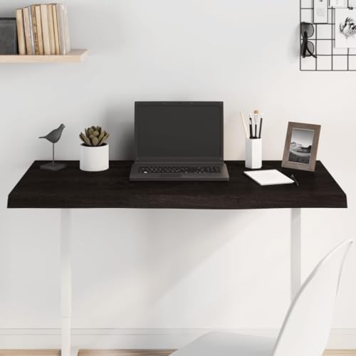 Qnhdfrt Tischplatte aus massiver Eiche Dunkelbraun 100 x 50 x (2-4) cm Naturkante Handgefertigt mit behandelter Oberfläche Vielseitig für Küche Büro und Outdoor von Qnhdfrt