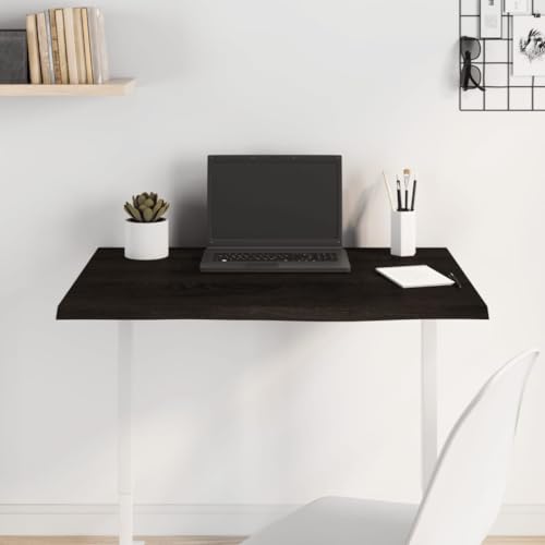 Qnhdfrt Tischplatte aus massiver Eiche Dunkelbraun 80 x 60 x 2 cm Naturkante Behandelte Oberfläche für Küche Wohnzimmer und Büro von Qnhdfrt