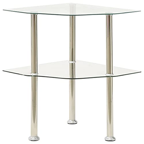 Qnhdfrt Transparenter 2-Stufiger Beistelltisch Klein aus Gehärtetem Glas und Edelstahl 38x38x50 cm Modern Stabil für Wohnzimmer Balkon Garten von Qnhdfrt