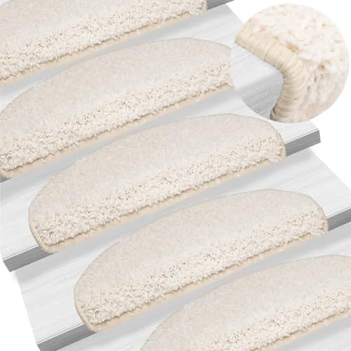 Qnhdfrt Treppenmatten 10 Stück Weiß 65 x 21 x 4 cm 100% PP Getuftet Schalldämpfend & rutschfest mit Doppelseitigem Klebeband für Innenbereich Moderne Stufenmatten von Qnhdfrt