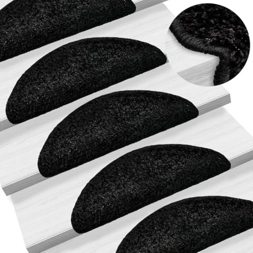 Qnhdfrt Treppenmatten 10er Set 56x17 cm Schwarz Halbrund aus 100% getuftetem PP selbstklebend rutschfeste Stufenmatten modernes Design für innen & außen von Qnhdfrt