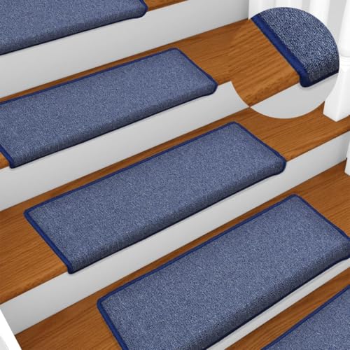 Qnhdfrt Treppenmatten 15 Stück Blau 65 x 21 x 4 cm Stufenmatten aus 100% Polypropylen Antirutsch & Geräuschdämpfend Selbstklebend für Innenbereich Modernes Design von Qnhdfrt