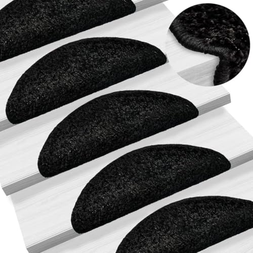 Qnhdfrt Treppenmatten 15 Stück Schwarz 56x17x3 cm rutschfeste Stufenmatten aus 100% PP mit doppelseitigen Klebebändern für sichere und Moderne Treppen von Qnhdfrt