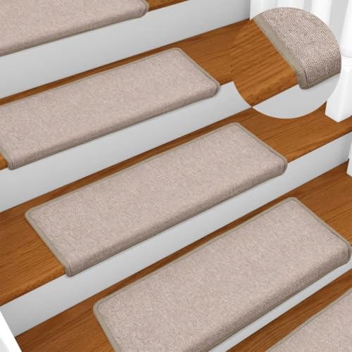 Qnhdfrt Treppenmatten 15 Stück Taupe 65 x 21 x 4 cm Antirutsch Stufenmatten aus 100% PP mit selbstklebenden Bändern für innen und außen schmal modern von Qnhdfrt