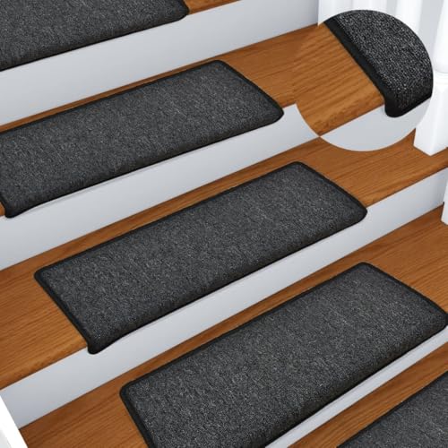 Qnhdfrt Treppenmatten Anthrazit 15 Stück 65 x 21 x 4 cm Stufenmatten aus 100% Polypropylen Selbstklebend Antirutsch Geräuschdämpfend für Innen und Außen von Qnhdfrt