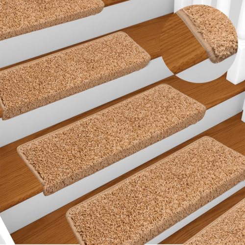 Qnhdfrt Treppenmatten Beige 15 Stück 65 x 21 x 4 cm Stufenmatten aus 100% Polypropylen Antirutsch Geräuschdämpfend und Waschbar für Innenbereich von Qnhdfrt