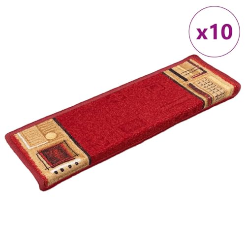 Qnhdfrt Treppenmatten Selbstklebend 10 Stück Rot 65 x 21 x 4 cm Hochwertiger Treppenteppich aus 100% Polyamid rutschfest & Schalldämpfend für Innenbereich von Qnhdfrt