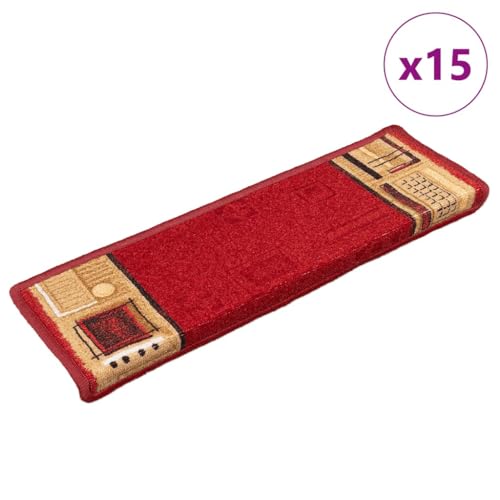 Qnhdfrt Treppenmatten Selbstklebend 15 Stück 65x21x4 cm Rot 100% Polyamid Antirutschmatten für Treppenstufen mit Schalldämmung Bequem & Waschbar von Qnhdfrt